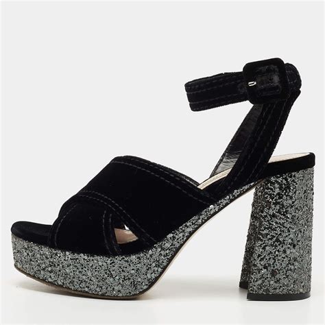 miu miu black velvet sandals|Miu Miu.